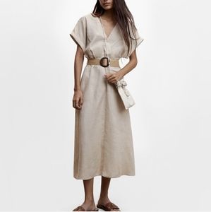 Mango Belted Linen Dress